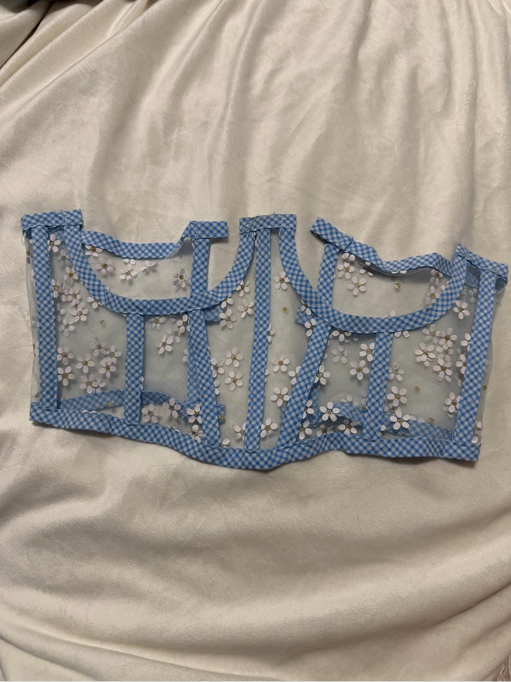 Blue Floral Mesh Bustier Top